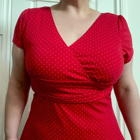 Red Polka Dot Wrap Dress - Picture 1 of 8